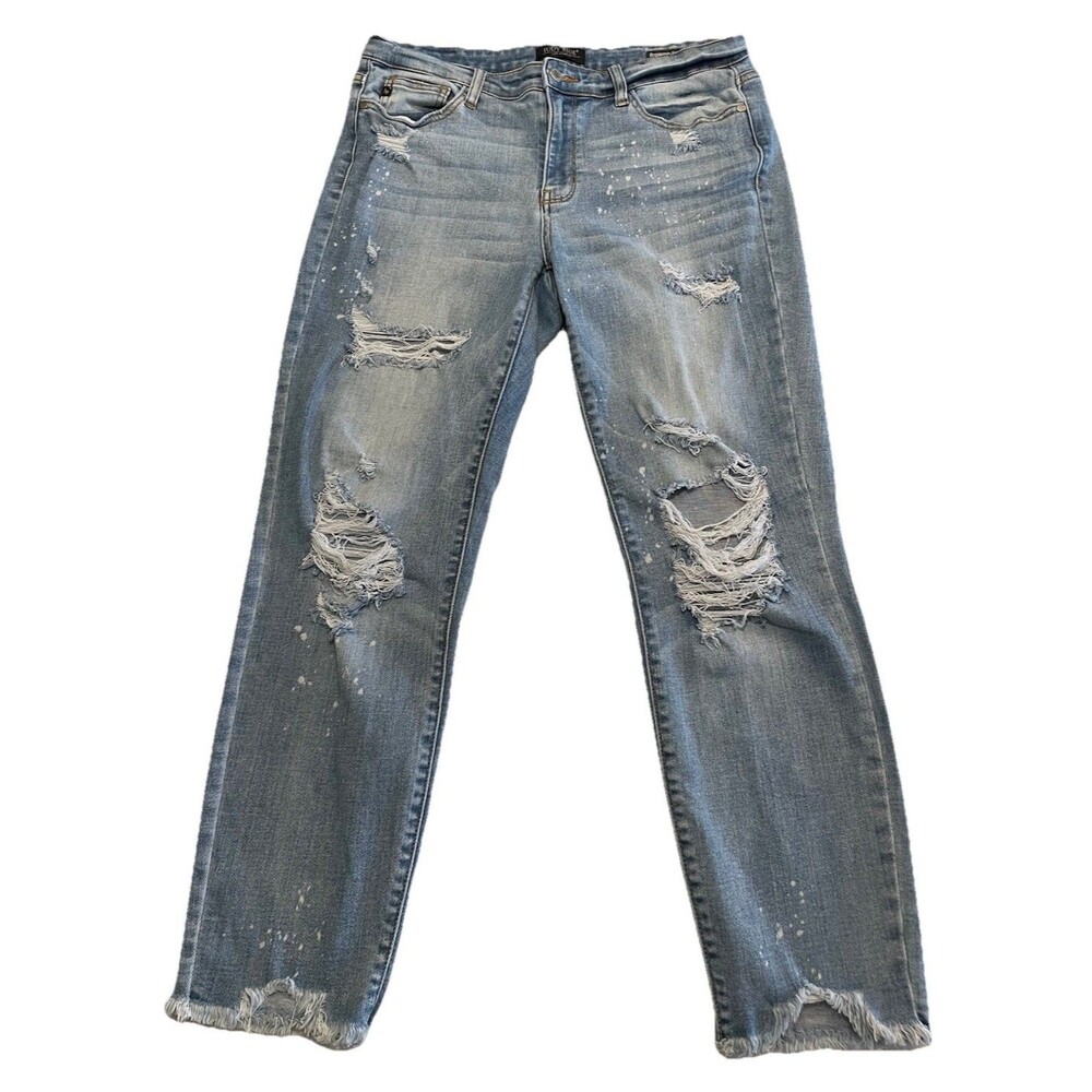 Judy Blue Size 11/30 Boyfriend Fit Bleach Splatter Raw Hem Jean